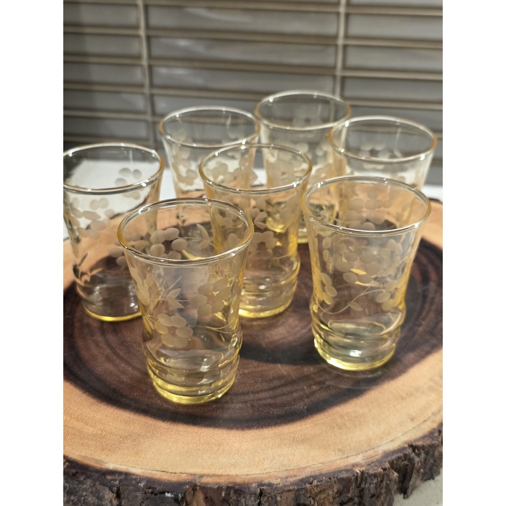 MCM 7-Piece Etched Floral Shot Glass Set Yellow 3"
